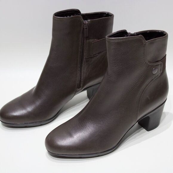 Clarks Lucette Jewel Dark Brown Leather Heeled Ankle Boot Comfort Women Size 10 - Picture 1 of 16